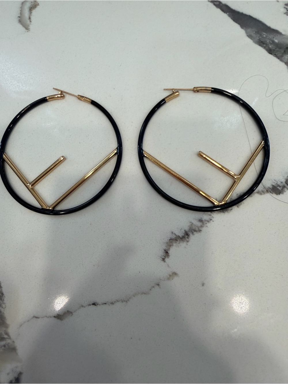 Fendi Black and Gold Hoop Earrings with Signature F Motif